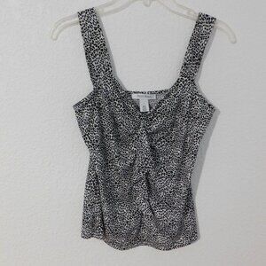 White House Black Market Leopard Print Wide Strap Ruffle Silkie Tank Top S